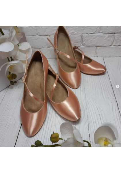 Galex - Round Toe Single Strap - Flesh Satin - 5cm / 6cm Flare